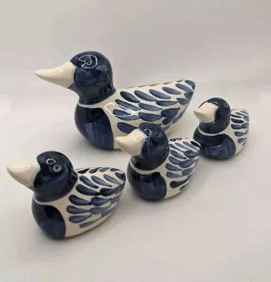 Buy Vintage Blue White Mother Duck With 3x Ducklings Babies Pottery Ceramic Delft  • 24.95£