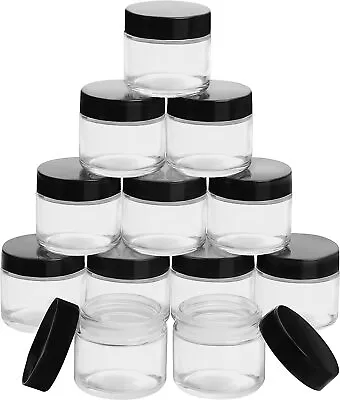 Buy Belle Vous Round Clear Cosmetic Glass Jars With Black Screw Top Lids 12pcs, 2oz • 18.49£
