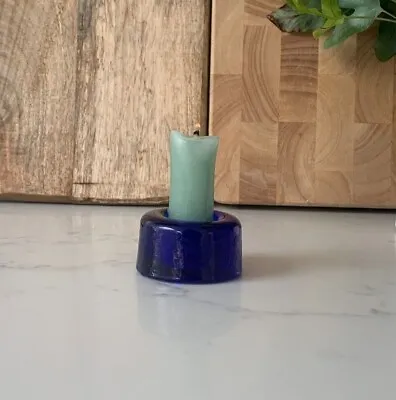 Buy Blue Art Glass Candlestick, Blue Glass Candle Holder Taper / Dinner, Short • 13.50£