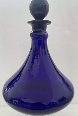 Buy Vintage Cobalt Bristol Blue Glass Ship Decanter Bottle & Stopper 24cms High • 39.97£