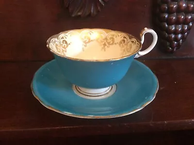 Buy Vintage Aynsley China Tea Cup & Saucer - Turquoise Cream & Gold Gilt - • 10£