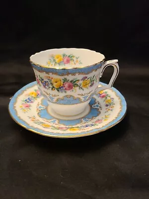 Buy Crown Staffordshire Lyric Tunis Blue Cup And Saucer Fine Bone China England • 28.90£