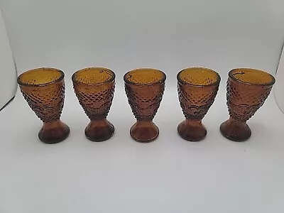 Buy Cordial Glasses Five Vintage Amber  1970s Taiwan Sandwich Pressed Liquor  • 19.18£