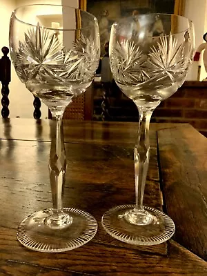 Buy Pair Of Cut Glass Crystal Long Stemmed Hock/Wine Glasses • 36£
