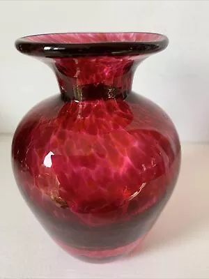 Buy Cranberry Swirled Red Glass Vase -10cm High -Pontil- Hand Blown • 11.99£