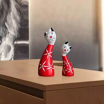 Buy Cat Statue Art Crafts Wood Cat Sculpture For Desktop Bedroom Living Room • 18.76£