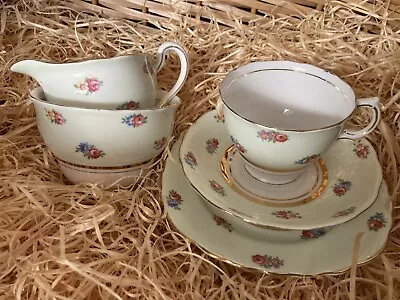 Buy Beautiful Vintage China Set For 4, Flowers, Colclough Pattern 6596 Light Green • 29.99£
