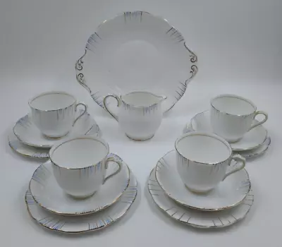 Buy Vintage Royal Albert Art Deco Tea Set White, Blue & Gold 14 Pieces 4 Trios 9497 • 19.99£