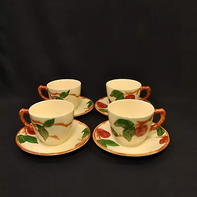 Buy Franciscan Apple 4 Sets Cups & Saucers Embossed Red Green Brown 1958-1966 HP USA • 49.20£