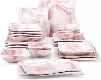 Buy 26pc Marble Pink Dinner Set Square Plates Bowls Serving Platter Crockery For 6 • 139.95£