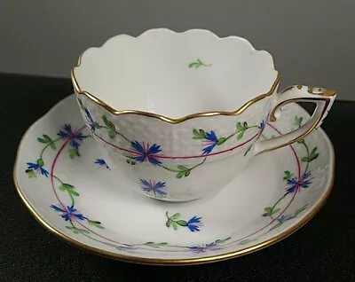 Buy Herend Blue Garland Cup And Saucer Set Gold Rim Hungary 711 • 111.60£