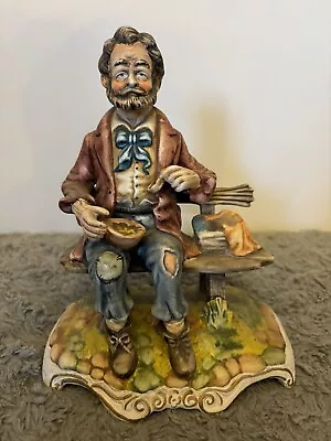 Buy Figurine In A Capodimonte Style 'Old Man Having A Picnic On A Bench' • 9.99£