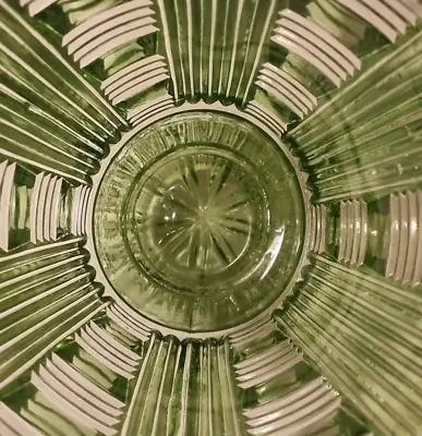 Buy Vintage Art Deco Trumpet Shape Green Glass Vase Basket Pattern - 20.5cm High • 20£