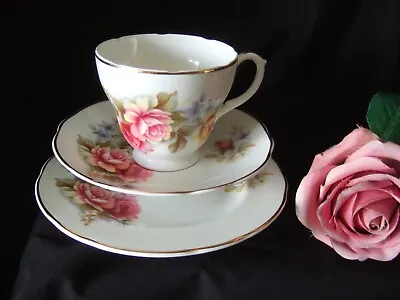 Buy Vintage English Bone China Floral Trio Tea Cup Saucer & Plate Roses Design • 4.50£