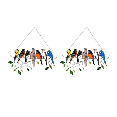 Buy 2pcs Multicolor Stained Glass Birds Suncatcher Garden Decor Ornament Gift • 19.09£