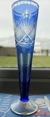 Buy Bohemian Incorporated Cobalt Blue Flute Vase C1950 Czech Cut To Clear Vase Glass • 9.99£