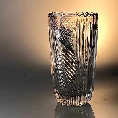 Buy Mikasa VTG Germany Glass Vase W/Purple Flowers Heavy Textured, Cut Glass Bin 9 • 19.99£