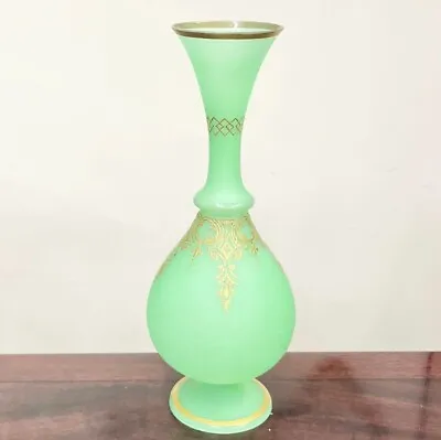 Buy Antique Green Uranium Satin Glass Vase French Antique Glass Possibly Baccarat • 380£