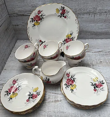 Buy Royal Vale  Vintage Pink & Yellow Roses Tea Set 20 Pieces 7515 • 35£