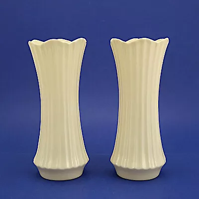 Buy Two Large Belleek Irish Porcelain Ribbed Vases (1980s/90s) 23cm/9  High • 11.99£