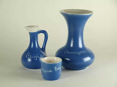 Buy 3 Vintage Blue Devonware Items - Vase, Jug And Egg Cup • 7£