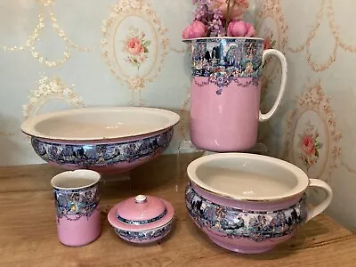 Buy Antique Lawleys Pink Venetian Wash Set, Wash Jug Chamber Pot Vase & Soap Dish • 89.99£
