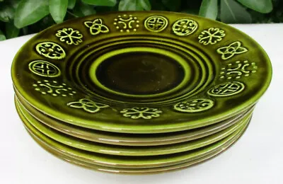 Buy Set Of X 5 1960s Vintage Lord Nelson Pottery England Olive Green Celtic Saucers • 21£