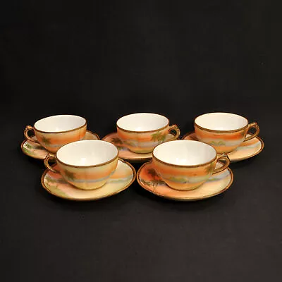Buy Nippon M-in-Wreath 5 Cups & Saucers Moriage Egyptian Nile River Palms 1911-1918 • 183.09£