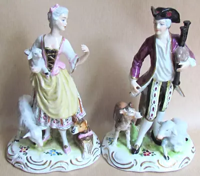 Buy DRESDEN PAIR OF FIGURINES - RURAL FOLK WITH DOGS & SHEEP. (Ref9855) • 72.50£