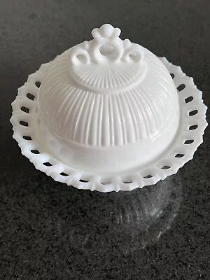 Buy Vintage Milk Glass Ribbed Lace Edge Footed Candy Dish Bowl With Cover As Is* • 14.21£