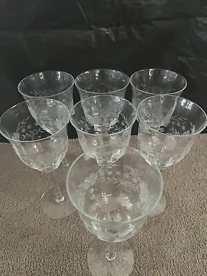 Buy 1950s Floral Etched Champagne Wine Glasses - 'Lynn' George Borgfeldt Co., NY • 43.42£
