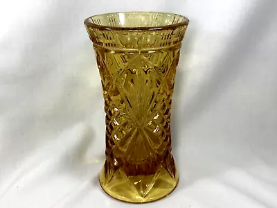 Buy Vintage Glass Vase Amber Star Cut And Hobnail  • 5£