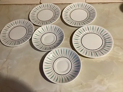 Buy Vintage Queen Anne Caprice White Grey Aqua Swirls Side Plates And Saucers. • 12.99£