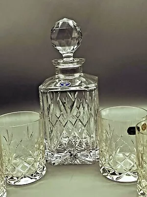 Buy Vintage Bohemia Czech Crystal Decanter And Four Crystal Tumblers Set Boxed • 87£