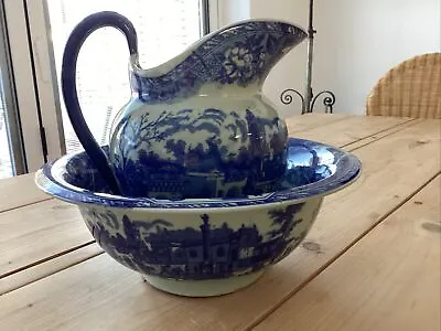 Buy Vintage “Victoria Ware” Blue & White Ironstone Water Pitcher And Basin Bowl • 60£
