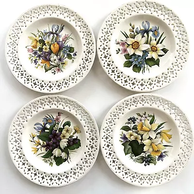 Buy 4 Vtg Leedsware Open Weave Plates Floral Spring Blooming Flowers England Cottage • 69.22£