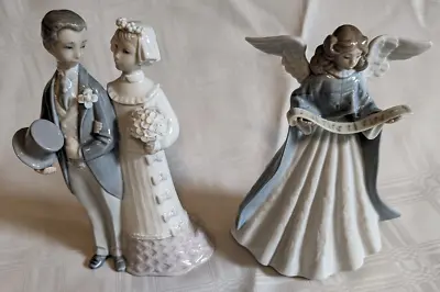 Buy Lladro Vtg Retired Figurines Bride & Groom #4808 & Tree Topper Angel #5719 Mint • 62.34£