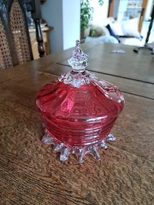 Buy Cranberry,  Ruby Covered Sugar Bowl, Trinket, Candy Applied Crystal Flame Finial • 15£
