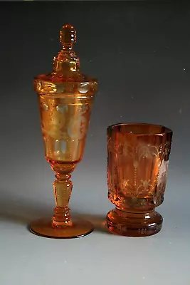 Buy Two Antique 19th Century Bohemian Wine Glasses • 102£