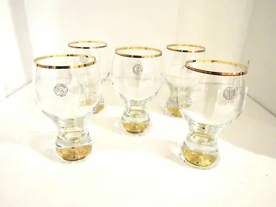 Buy Rare Crystal Wine Glass Gold Rim Stem 8oz. CZECH REPUBLIC Set Of 5 • 47.32£