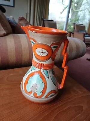 Buy Wade Heath Art Deco Jug Vase Orange With Pretty Flowers 21cm High • 32£