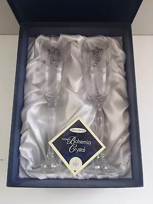 Buy A Pair Of Boxed Bohemia Crystal Champagne Flutes - Silver Wedding - 25th • 5£