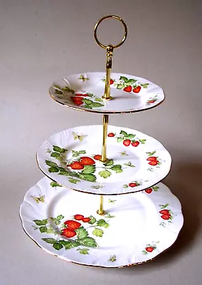 Buy Rosina China - Queen's - Virginia Strawberry -  3 Tier Cake Stand - Gold Trim • 56£