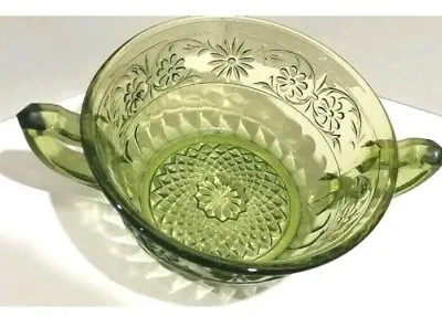Buy Small 5  Green Depression Ware Glass Sugar Bowl No Lid 2 Handles No Flaws Vntg • 11.83£