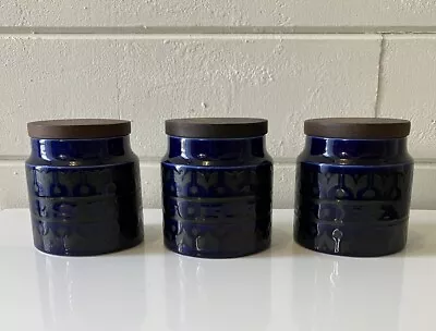 Buy 3 Rare Hornsea Heirloom  Large Herb Spice Jar Midnight Cobalt Blue Vintage  • 30£