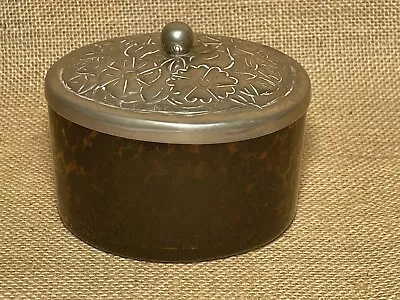 Buy Vintage Faux Tortoise Shell Glass Trinket Pot With Metal Lid • 14.99£