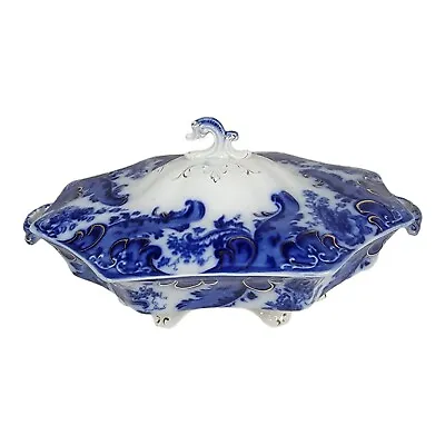 Buy Antique 1890s Flow Blue China Grindley ARGYLE Covered Vegetable Dish England • 430.37£