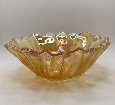 Buy Bowl Carnival Glass Indiana Sunflower Marigold Lily Pons Amber 1970s Glassware • 7.59£