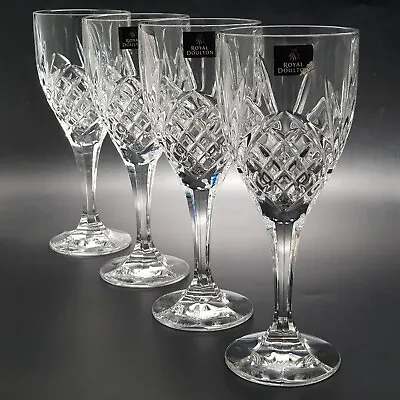 Buy Royal Doulton Lead Crystal Wine Glasses 220ml Set Of Four Faceted Stem Barware • 39.95£