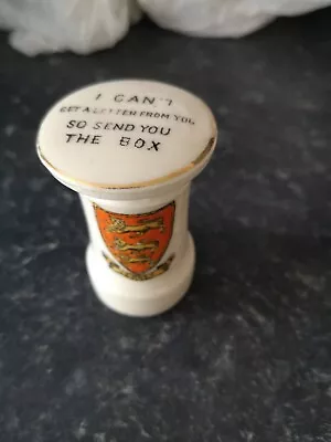 Buy VINTAGE JERSEY SHIELD CRESTED CHINA  POSTBOX  2,3/4 Inch I CANT GET A LETTER  • 4.99£